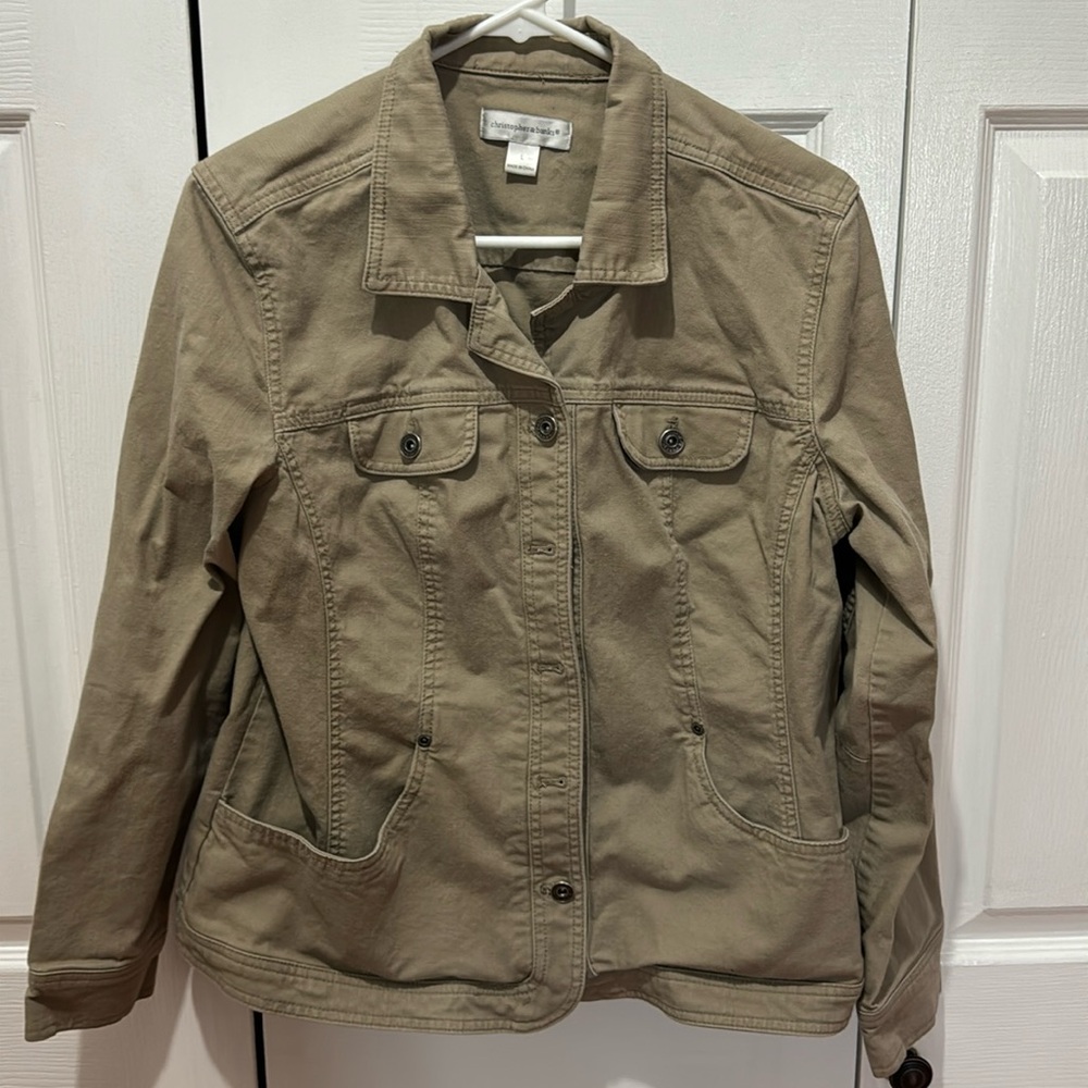 Christopher and Banks Tan women’s jean jacket. Size L.